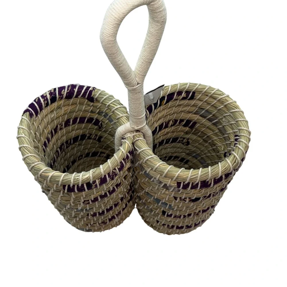 Handmade Seagrass Woven Basket, Double Bottle/Wine Carrier Storage, Boho Organic
